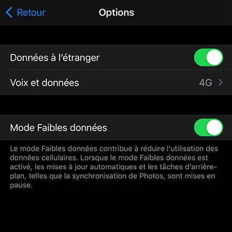 activer les données en itinérance