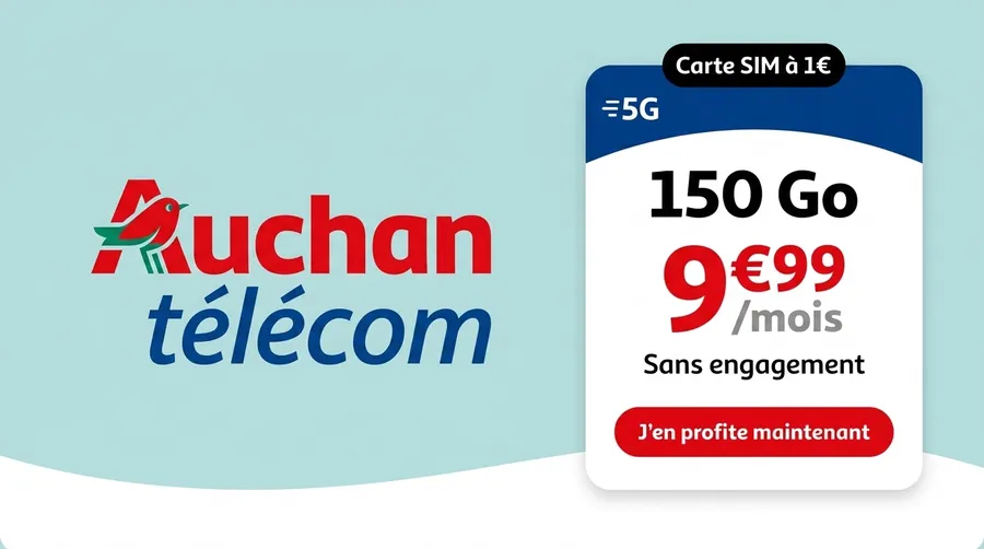 Auchan Telecom : le forfait 5G passe à 150 Go pour 9,99€