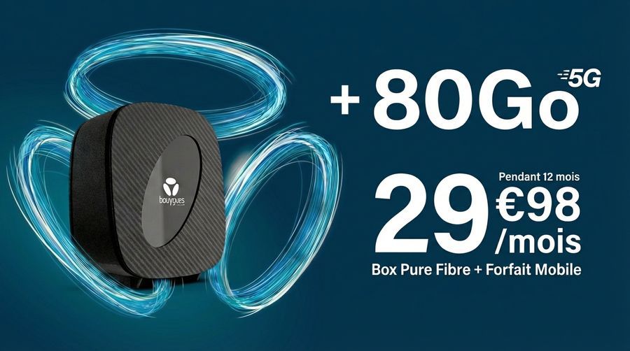 Offre B&You : Box Pure Fibre + Forfait 80 Go 5G à 29,98€/mois pendant 12 mois
