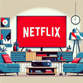 Une box internet devant une television avec Netflix