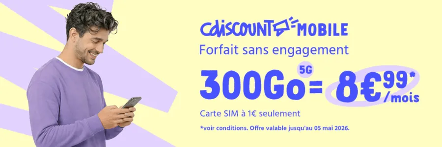 Cdiscount Mobile dégaine 300 Go en 5G à 8,99€/mois jusqu'au 5 mai