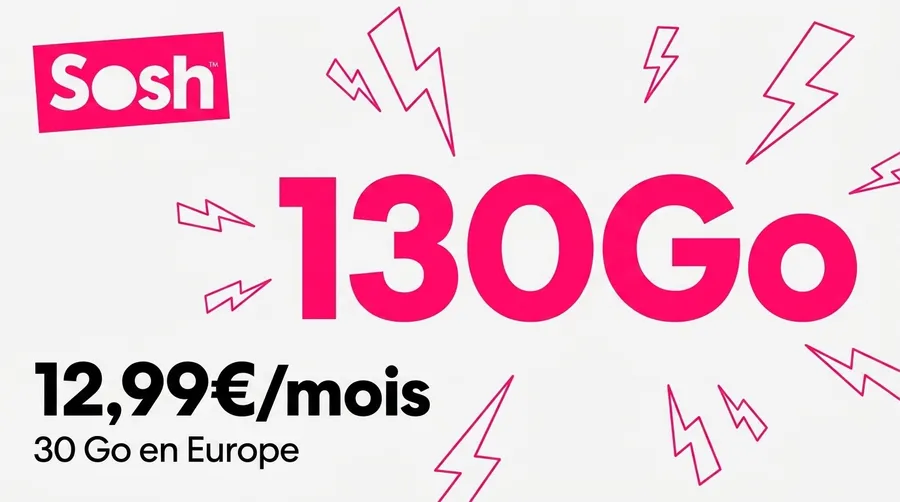 Sosh 130 Go repasse à 12,99€ avec 30 Go en Europe