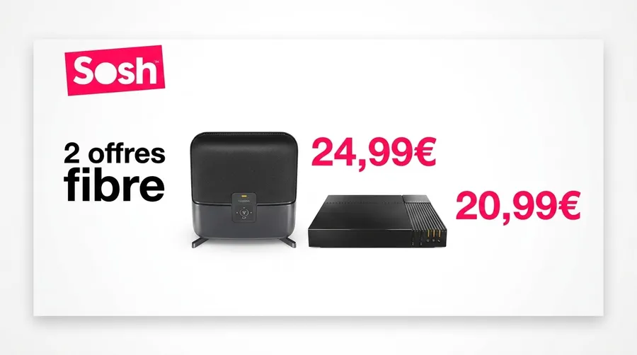 Sosh remet deux offres fibre en rayon : 24,99€ en WiFi 7 ou 20,99€ les 6 premiers mois