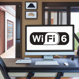 Bureau avec un écran affichant Wifi 6