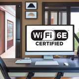 Bureau avec un écran affichant Wifi 6E